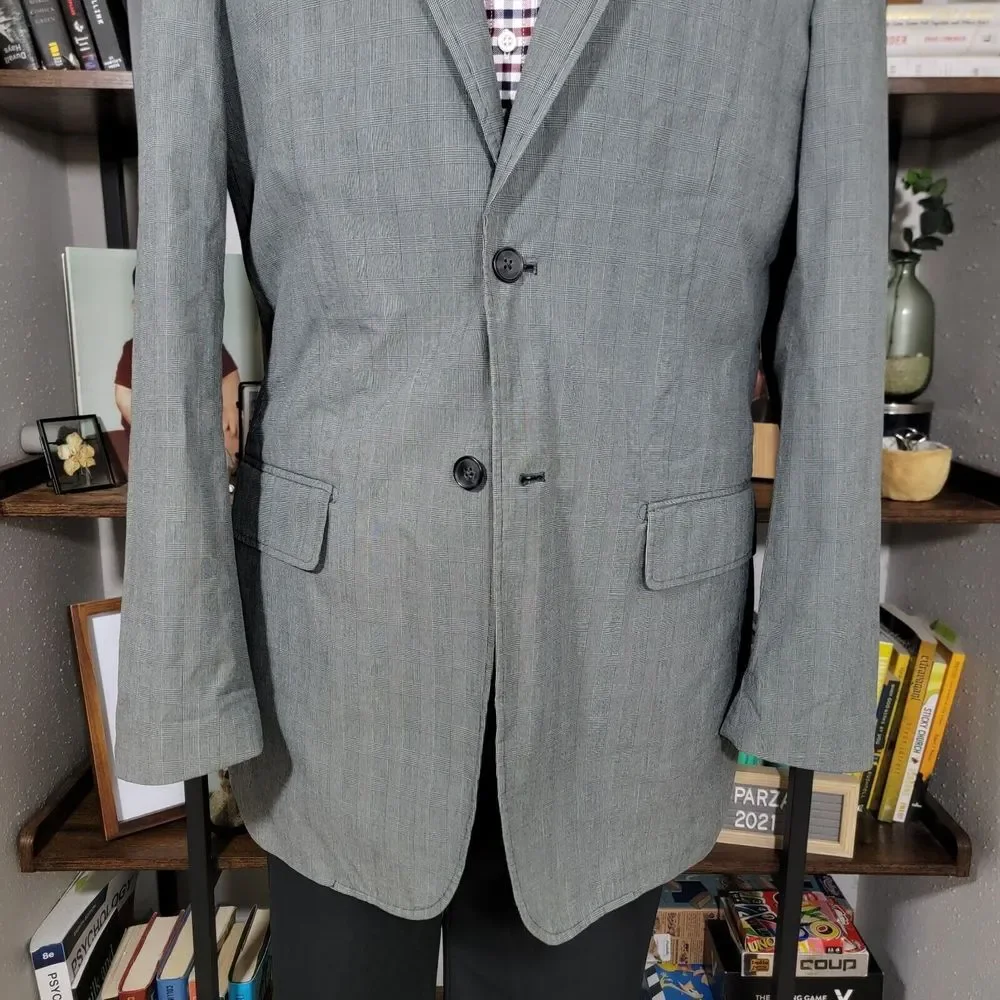 Express Men's Sport Coat‎ Blazer Two Button Gray Plaid Cotton Size 42L